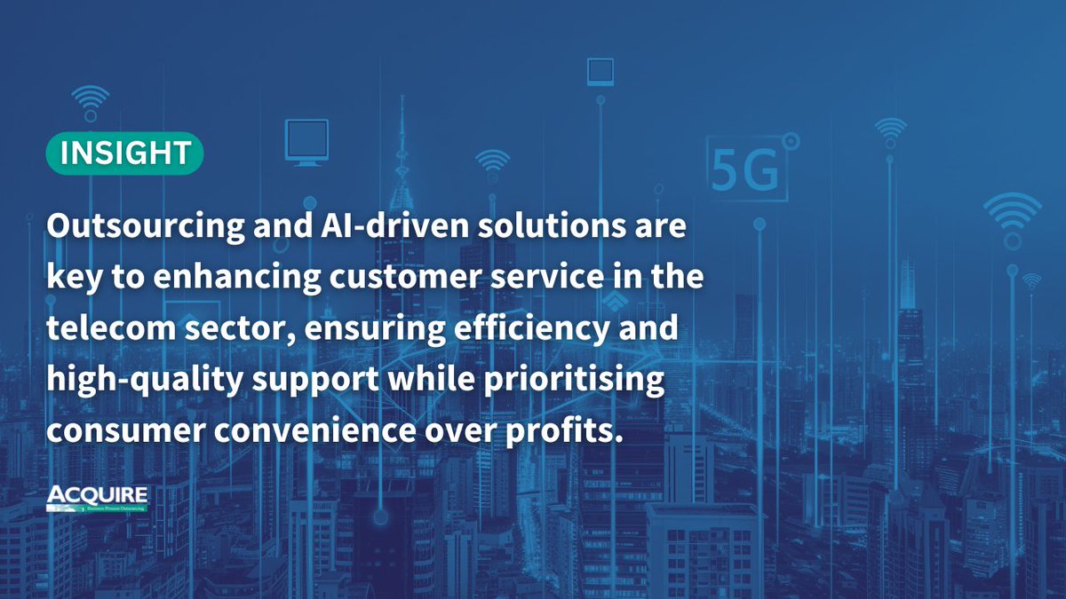 AcquireAi's tweet photo. A new proposal seeks to improve consumer access in telecoms with better support and outsourcing. AI, including chatbots, is also enhancing service and reducing costs, with significant growth expected by 2030. #Telecomm #Outsourcing #AcquireBPO https://t.co/ldBV9YuhT6