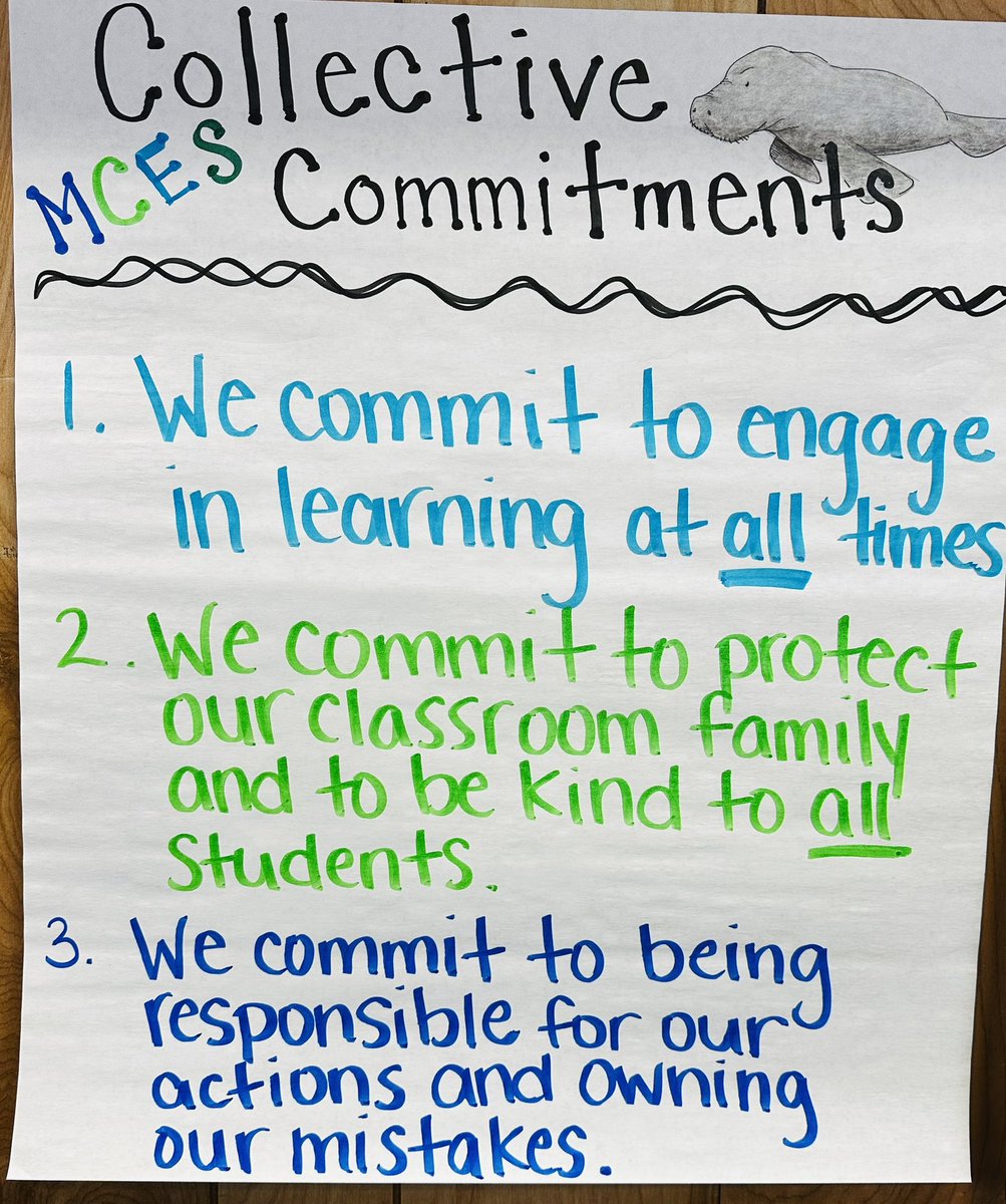 SamGrissom7's tweet photo. Today, our class created collective commitments! We sat together, chose words that were important to us and created our commitments based on that. The kids really enjoyed it! @ADouglasVCS @MsE_teaches @SolutionTree https://t.co/ikrY2vE2T8