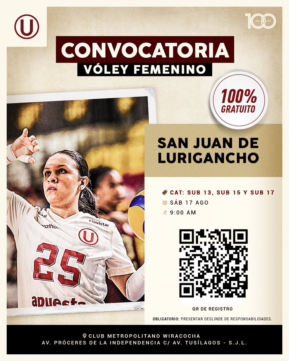 VoleyU1924's tweet image. ¡𝗨́𝗻𝗲𝘁𝗲 𝗮𝗹 𝗺𝗮́𝘀 𝗴𝗿𝗮𝗻𝗱𝗲! 🤩🏐

👉 Participa en nuestra convocatoria de vóley llenando el deslinde de responsabilidades en el QR de la imagen o en los siguientes links y conviértete en una Puma

📍San Juan de Lurigancho: bit.ly/3QlptTD