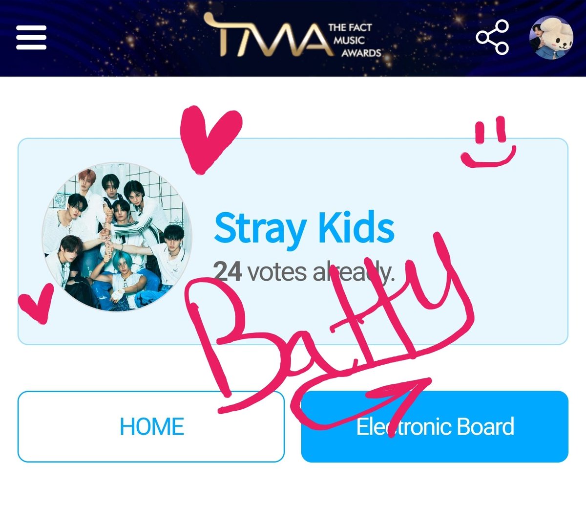 Doodlebatbat's tweet photo. Let's go Stays! 🔥🔥🔥
Here's your reminder if you haven't yet, to drop whatever tickets you can for Fannstar voting 🫶🏻
#FANNSTAR_RACHA https://t.co/WGx5IcDTSD