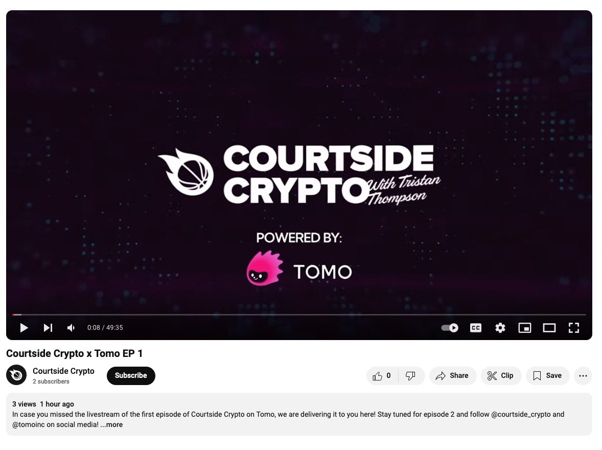 In case you missed the first episode of <a href="/courtsidecrypto/">Courtside Crypto</a> on <a href="/tomo_social/">Tomo</a> , it is now live on YouTube! Click the link to watch! youtu.be/G1a4_4zMqTk?si…