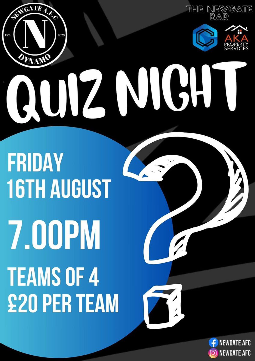 QUIZ NIGHT 

A reminder that Friday see’s us hosting our 3rd quiz night at the pub and the past two have been huge successes. If you have a full team of four or even if you don’t you can still pop down and we’ll get you sorted into a team. 

Mon the dynamo🍻
