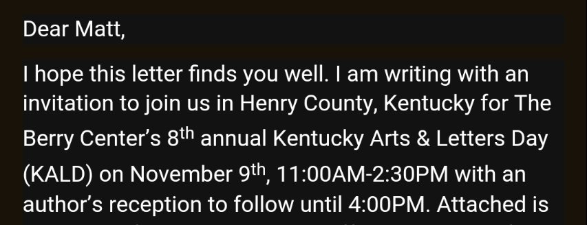 MiracleMatt's tweet photo. I have been sitting in this for a minute.

Wendell Berry is a hero of mine spiritually, philosophically, agriculturally, and literarily. This event is so important in our region and I'm honored to be part of it.

#authorcommunity #wendellberry #poetry #farmers https://t.co/J5HFQyLv53