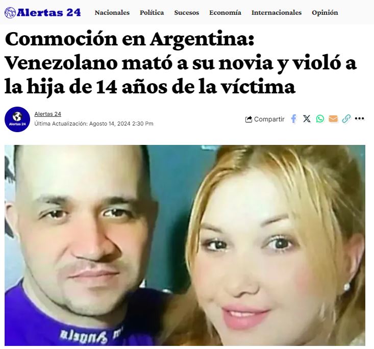 latablablog's tweet photo. El hombre de nacionalidad venezolana que asesinó a su novia en Argentina el pasado fin de semana y agredió sexualmente a una adolescente ya registraba desde hace más de una década antecedentes de violencia contra la mujer en su país natal. https://t.co/9p7GKRepY2