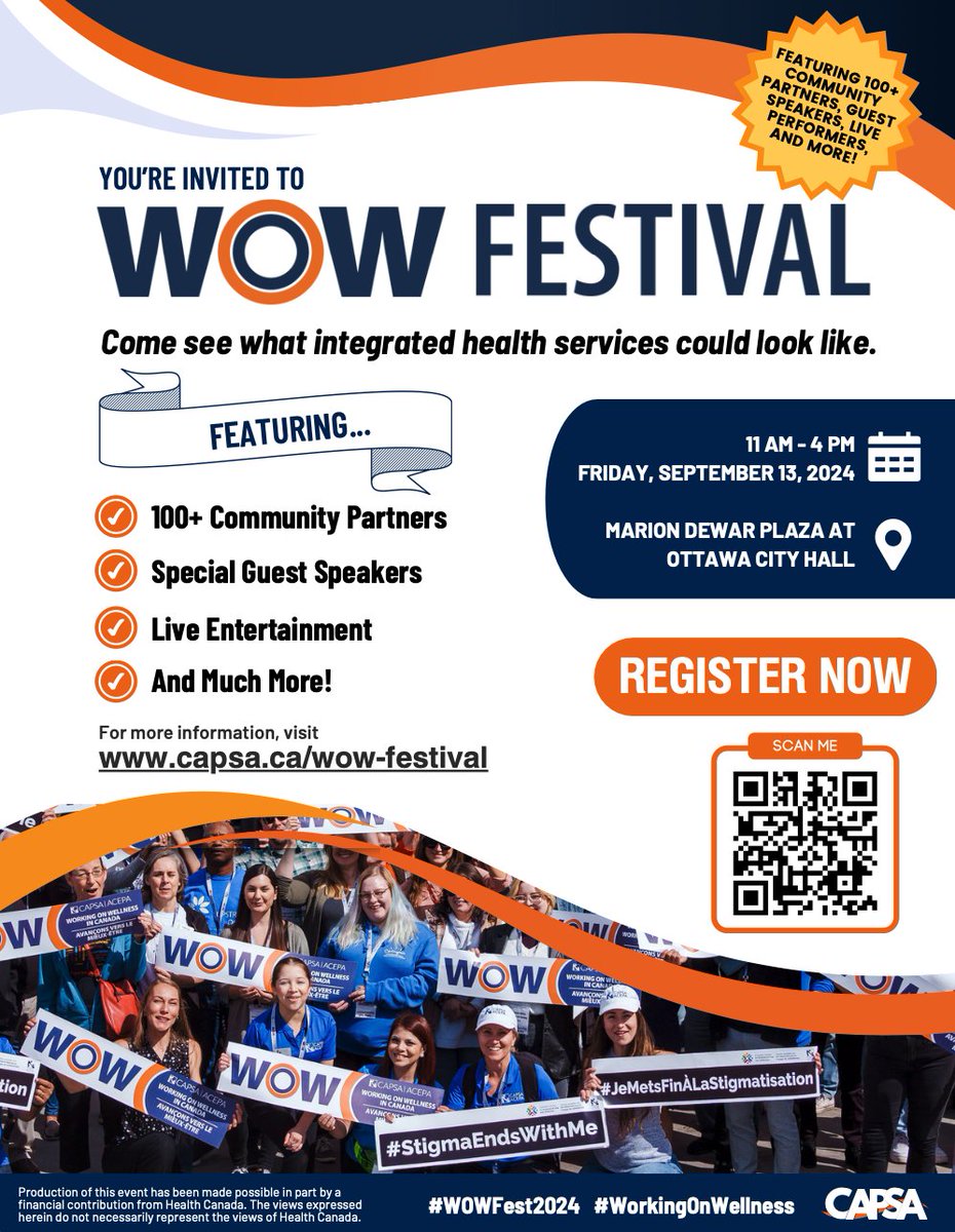 CAPSA Canada (@capsacanada) on Twitter photo We are just one month away from #WOWFest2024!
On Friday, September 13, you're invited to join CAPSA and 100+ Community Partners at Marion Dewar Plaza at Ottawa City Hall for a free expo of Physical Health, Mental Health and Substance Use Health supports and resources at <a href="/RDO_JRO/">Working On Wellness - WOW Festival</a> We are just one month away from #WOWFest2024!
On Friday, September 13, you're invited to join CAPSA and 100+ Community Partners at Marion Dewar Plaza at Ottawa City Hall for a free expo of Physical Health, Mental Health and Substance Use Health supports and resources at <a href="/RDO_JRO/">Working On Wellness - WOW Festival</a>
