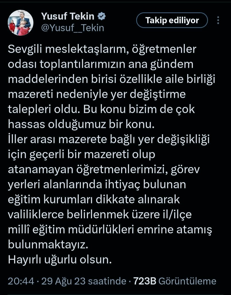 Sayın bakanım, geçen yıl çok hassas olduğunuzu belirttiğiniz bir konuda bu yıl neden mağduriyet oluşturacak kararlar alınıyor. Geçen yıl bu konu hassastı da bu yıl mı hassaslığını kaybetti. Lütfen bu konuda gerekli adımı atın. Binlerce öğretmen ve ailesi mağduriyet yaşamasın. Bu