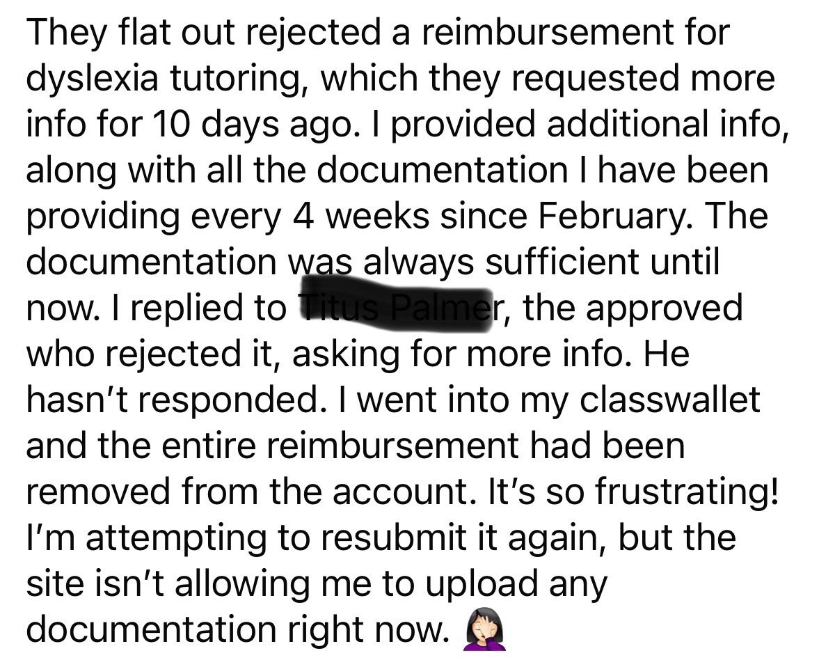 LIESofSOSaz's tweet photo. Reimbursements for dyslexia tutoring, now being rejected! @RealTomHorne this needs fixed! @AZAGMayes has made this program impossible for our SPED students. This needs immediate intervention. #HelpUsHorne @iheartmyschool @GoldwaterInst @JasonBedrick https://t.co/UFNWhM5INL