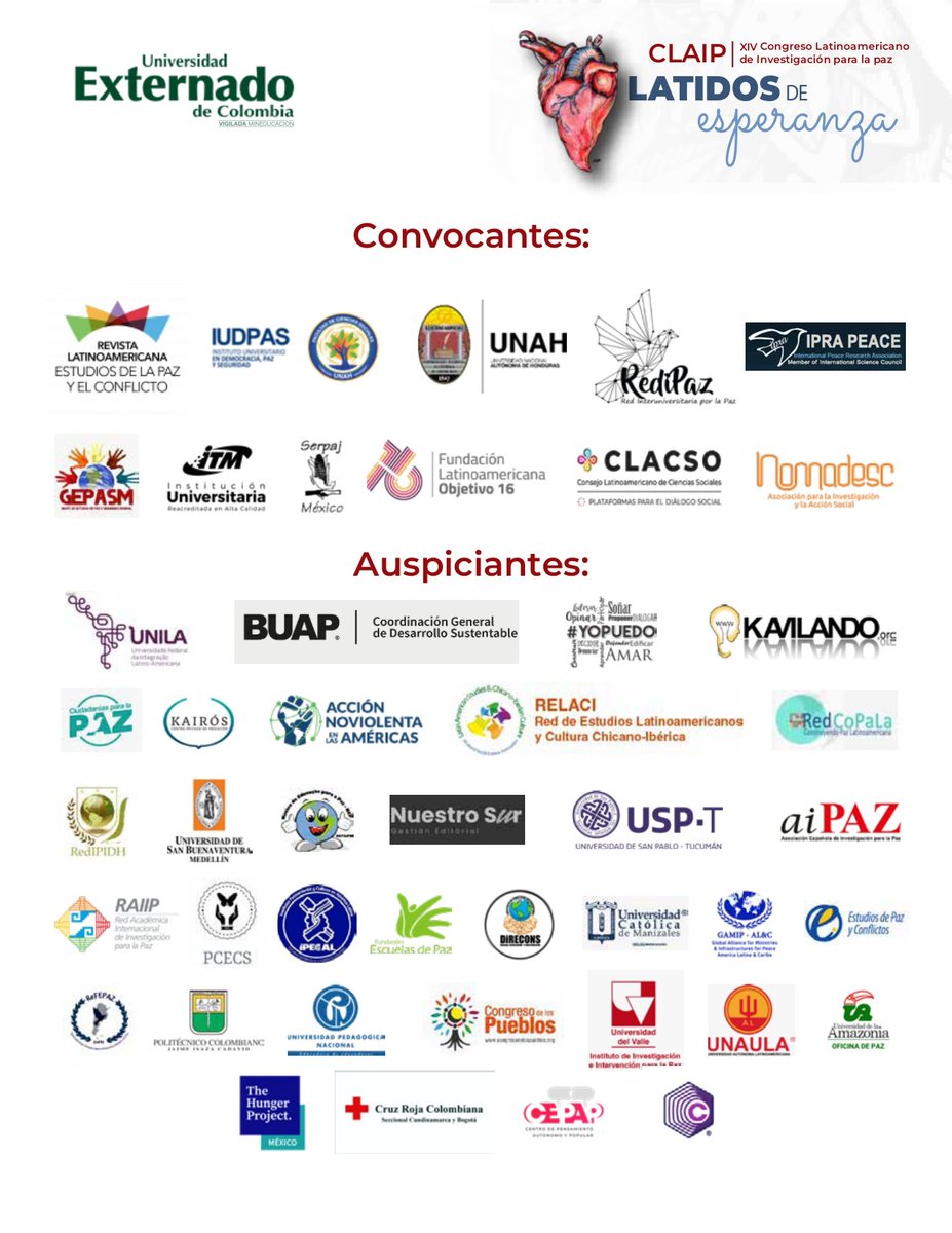 Les invitamos a compartir experiencias en el XIV Congreso Latinoamericano de Investigación para la Paz. Sumémonos a este espacio de intercambio de conocimientos y construcción de redes. #Paz #Peace