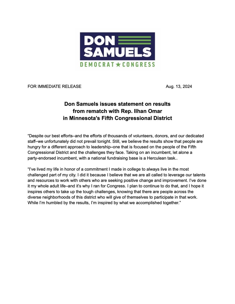 My statement on yesterday's results: