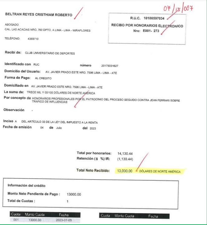 mariano3154's tweet photo. GREMCO INTERPONE DENUNCIA PENAL EN CONTRA DE JEAN FERRARI por presuntamente utilizar dinero de Universitario para pagar abogados QUE DEFIENDEN SU CASO PERSONAL en la investigación por Tráfico de influencias que le sigue la 2da Fiscalía Especializada en Delitos de Corrupción de Funcionarios por haber visitado en el año 2019 como Funcionario del IPD al Ex Jefe de la Sunat Vera Castillo junto a los Hnos Leguía para que días después la Sunat nombre a los Hnos Leguía como administradores de Universitario.
Además Gremco denuncia penalmente a la Sra. NANCY CORZO VALVERDE Gerente de Administración y Finanzas de la "U" y a GIANCARLO MANDRIOTTI FLORES Gerente Corporativo de la "U" en su calidad de presuntos cómplices primarios del delito de Administración Fraudulenta porque habrían utilizado sus cargos para que el Grupo Coril libere los fondos del patrimonio fideicometido para poder pagar a los abogados de Ferrari.
Los Abogados favorecidos con el pago realizado por Universitario serían:
- CRISTHIAM ROBERTO BELTRAN REYES  con US$ 14,130.44 dólares americanos.
- LUIS ALBERTO NALDOS BLANCO Gremco presume que habría recibido un pago por parte de Universitario debido a que participó en una audiencia en donde José Gamarra actuó como testigo del hecho denunciado a Ferrari. Este hecho lo determinará las investigaciones que realice la Fiscalía.
- FREDY MARTIN SARAVIA PAREDES con US$ 4,600.00 dólares americanos.
@fadrian106 @Espacio_Crema @ColectivoUSA
@ColectivoLolo @Gustavo_p4 @Universitario
@hinchadacrema @tiempocrematv @GarraeHijas
@ElDiarioCrema @BomboDeLaBarra @congresoperu
@SocioUAdherente @UnidosxLaU @LaComunidad1924 @Walo_1901 @SociosAL1901
@KiraAlcarraz @rosangellabr @quintingrone
@Sargheto @TelodijoElGato @OccidentAL2017
@loloeterno1924 @cesarrevillav @josejeriore
@ImparatoVelazco @NetoCavagneri @jwilliamszapata
@chabelitacongre @GuidoBellidoU @DarwinEspinozAP @JorgeFlores_pe @KeikoFujimori
@BankadaFP @SociosU1924 @MelgarOficial
@SUNATOficial @elcomercio_peru @Gestionpe
@salhuanacavides @maryacunape @waldemar_cerron @CesarAcunaP @clubucv
@hventuracongre