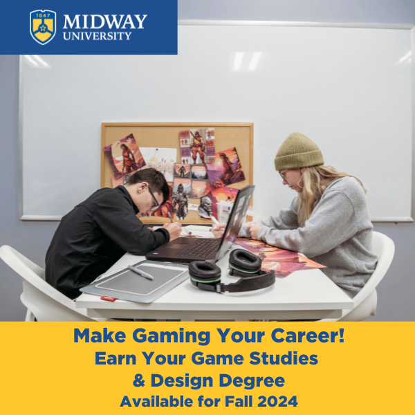 Midway University (@midwayuniv) on Twitter photo This new online major - Game Studies & Design - is now available for traditional on-campus students. Find out more about this exciting degree program online and how you can get enrolled for Fall 2024 midway.edu/game-design or email admissions@midway.edu to find out more. This new online major - Game Studies & Design - is now available for traditional on-campus students. Find out more about this exciting degree program online and how you can get enrolled for Fall 2024 midway.edu/game-design or email admissions@midway.edu to find out more.