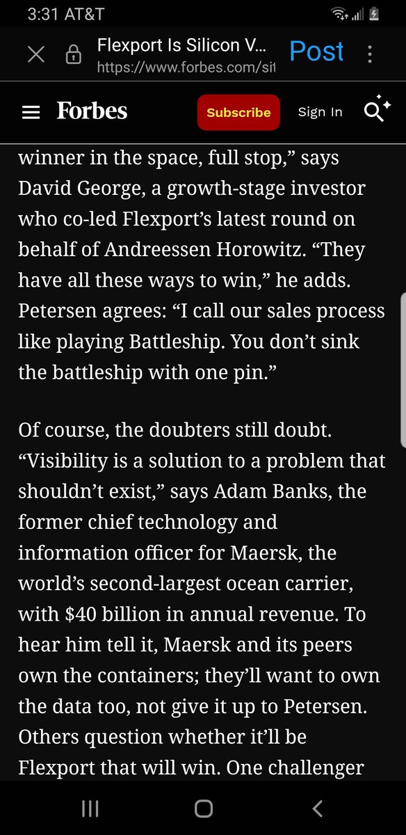 andrewsilvagni's tweet photo. #AndreesenHorowitz was mentioned in the article in my initial post &amp; was also an investor in Flexport. @MindandEmotion7 wrote a write up on this article I found before I had the chance after dming him but it's in this Forbes link &amp; there's more to find:
https://t.co/qVP1kZ4zAy https://t.co/il6PSRHOqm