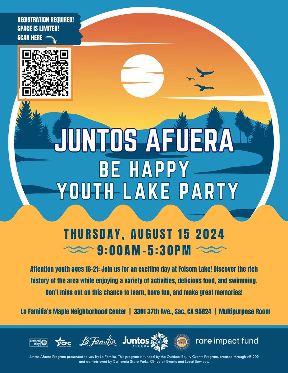 Youth 16-21yrs! Join us for a day at Folsom Lake! Enjoying a variety of activities, delicious food, &amp; swimming. Don’t miss out on this chance to learn, have fun, and make great memories! Space is limited, register here: forms.gle/xjf69UL5femTFx…
