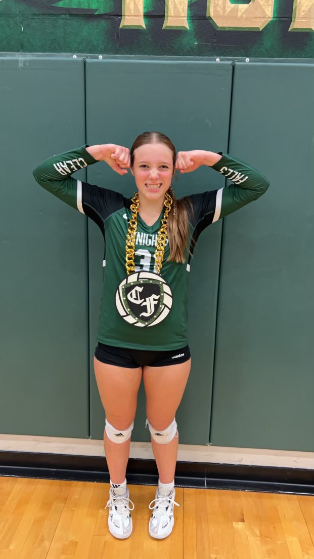FallsVolleyball's tweet photo. Game Changers for Tuesday games vs Santa Fe and La Porte 💚🏐⚔️🖤 #OnePercent @CFHS_Knights 
V - Kaylah D. 
JV - Amie S. &amp; Lyra P. 
9A - Saylor C. &amp; Abby E. 
9B - Ava P. https://t.co/7ECKby8vmo