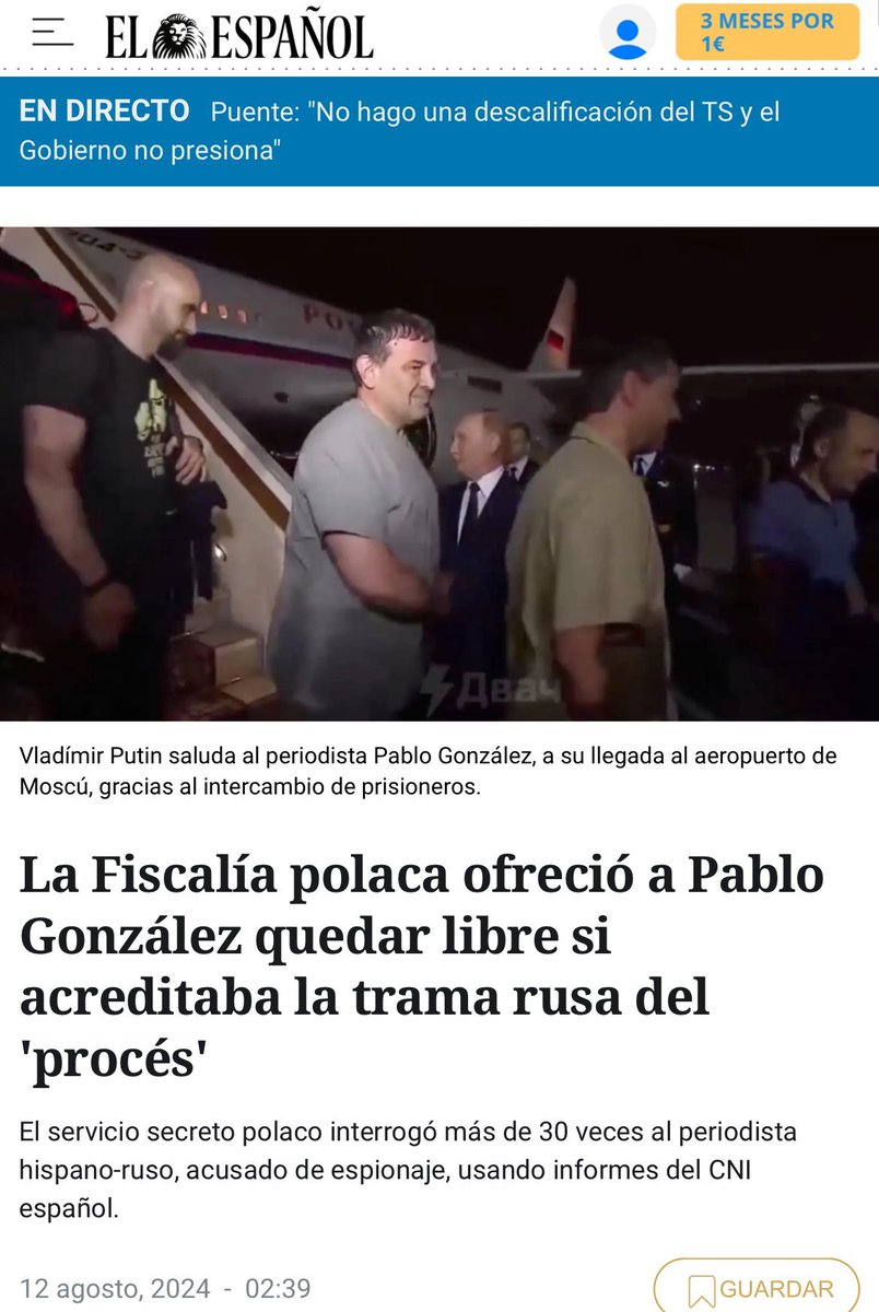ramirp's tweet photo. Això és molt bèstia. 

La fiscalia polonesa, utilitzant informes del CNI espanyol, va oferir al Pablo González alliberar-lo si testificava que va existir la trama russa del procés independentista català.

És demencial. https://t.co/N27R9CgLKE