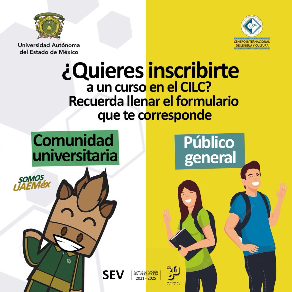 CILCUAEMex's tweet photo. Recuerda que tenemos dos formularios de inscripción:

PÚBLICO GENERAL: https://t.co/bFXowJZTmc

INTEGRANTES DE LA COMUNIDAD UNIVERSITARIA: https://t.co/hVM885OvCS

#SomosUAEMéx #CILC #cursos #idiomas https://t.co/WOvX239UOP
