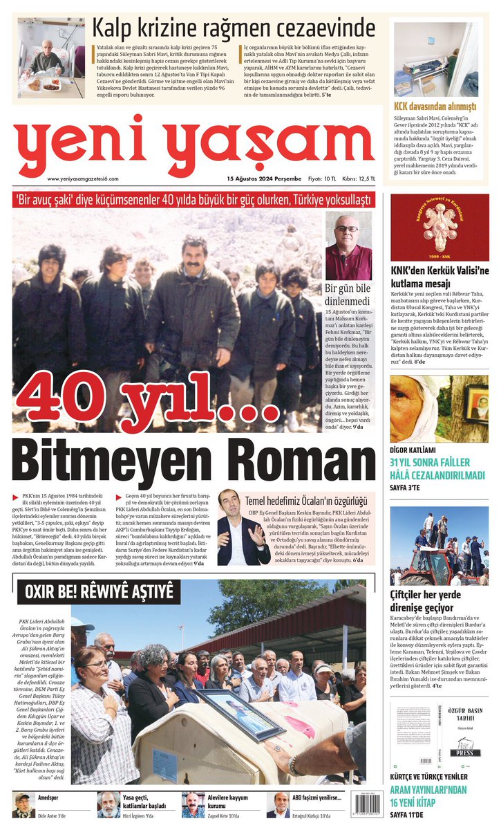 24 saat demişlerdi.
40 yıl oldu…
Bitmeyen Roman… sonu gelmemiş bir türkü, bir şiir…  ✌🏻

#Bijî15êTebaxê