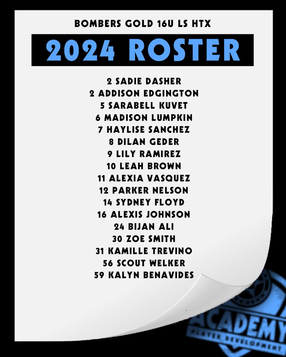 2024-2025 Bombers Gold 16u LS HTX Roster! #bombernation #bomberacademy