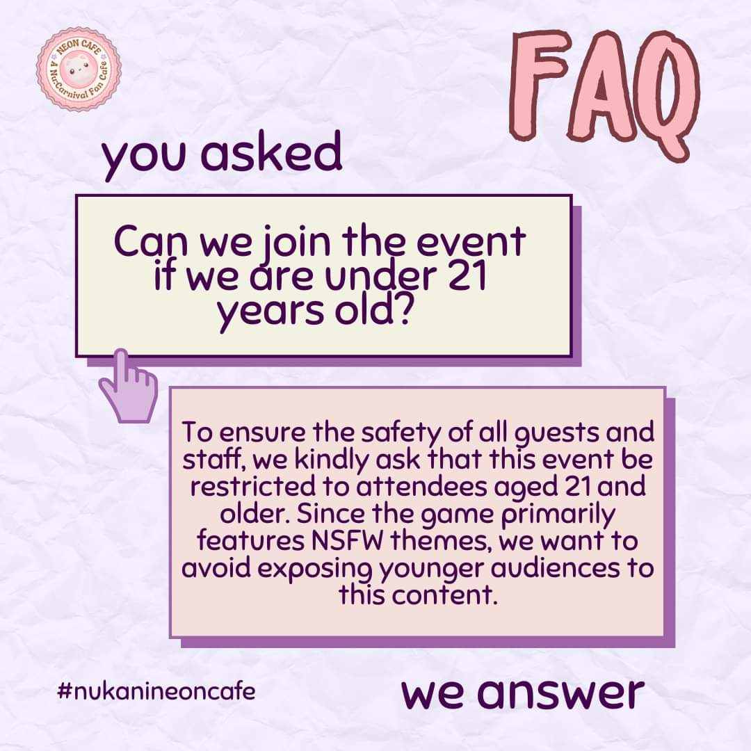 org_e_vents's tweet photo. We heard you! And here we are with answers!

Here are some Frequently Asked Questions we receive. 

Feel free to message us with your concerns and queries ❤ 

#nukanineoncafe https://t.co/61Nbvnyj57