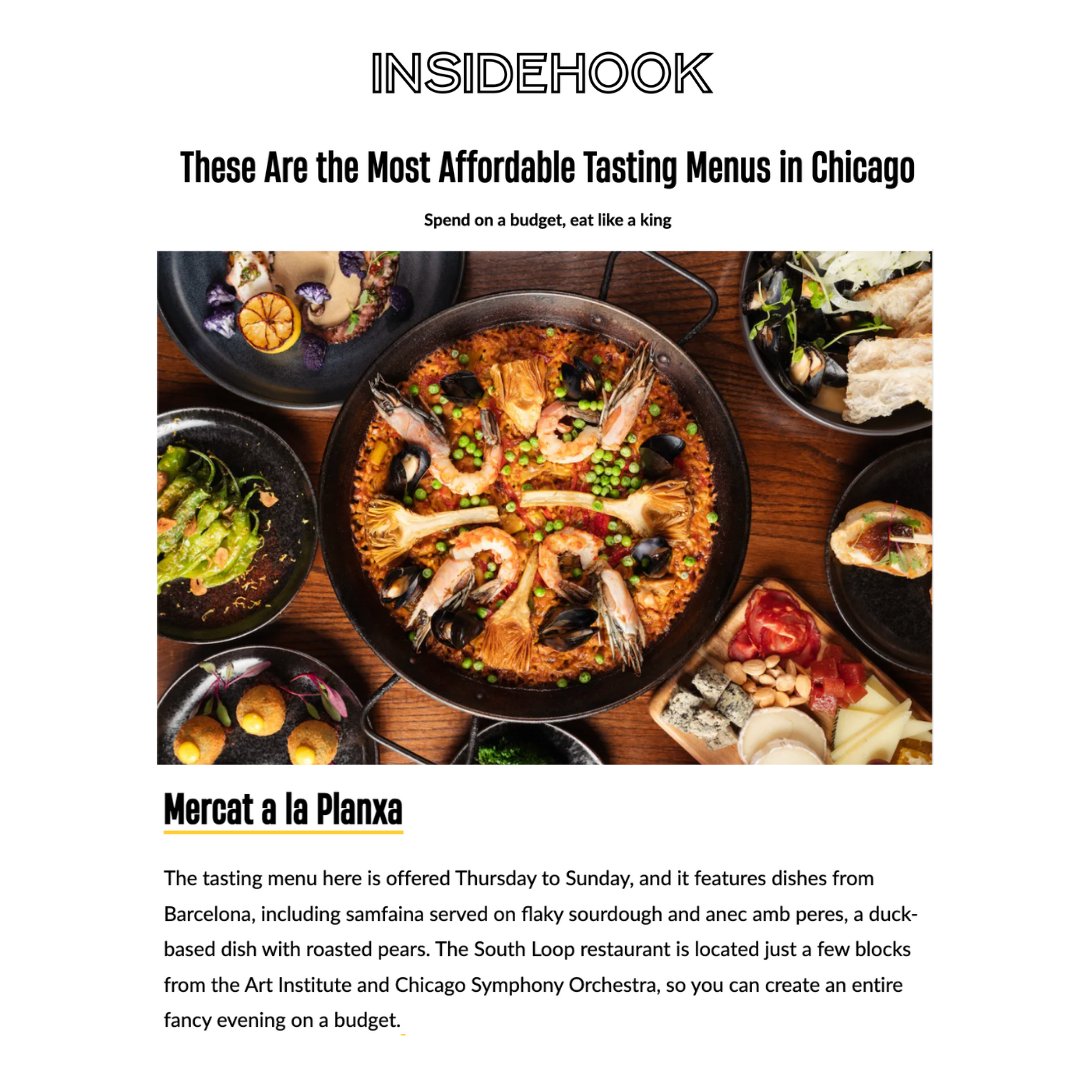 Make your way through the flavors of Barcelona with @mercatchicago’s tasting menu, available Thursdays through Sundays. Better yet, make a full evening of it per @insidehook with our nearby attractions.

Read more on our feature with Inside Hook: insidehook.com/food/most-affo…