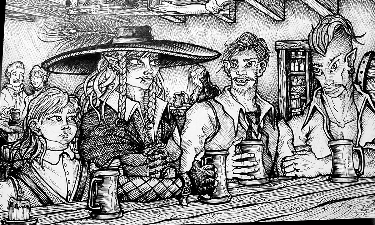 Here's to those you meet in a bar.
#drawing #electrostein #graphicnovel #indiecomics #illustration #fantasyart #gothichorror #makecomics