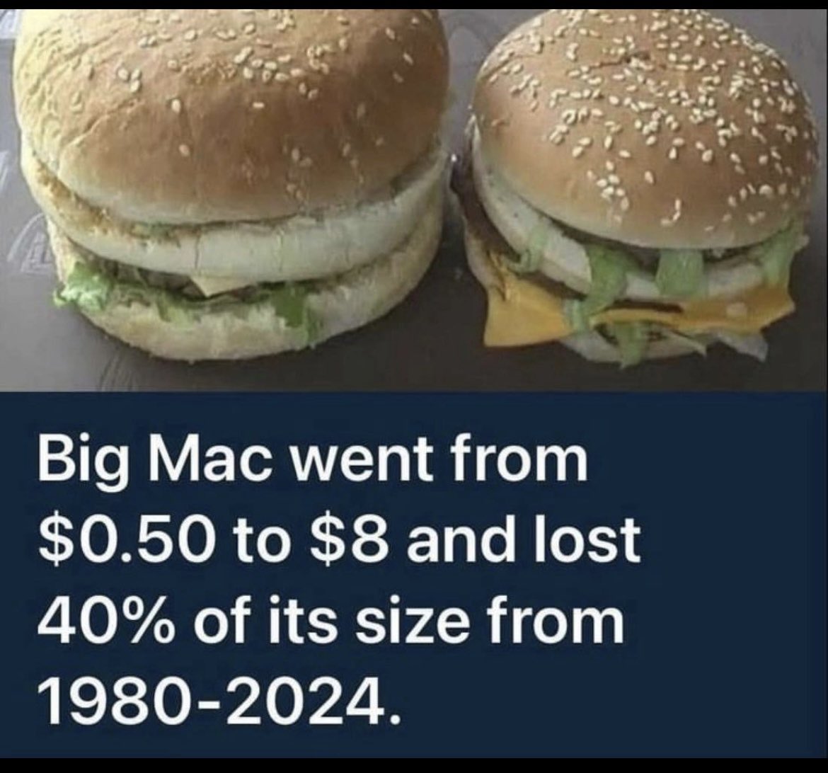 🔥 So Big Mac went from $0.50 to $8 and shrank by 40%? Thanks, USD and your sht inflation! 💸 Meanwhile, $FKUSD ain’t playing that game—we’re limited, we ain’t shrinking, and we sure as hell ain’t gettin’ no smaller. Watch us grow while the dollar goes to sht. 😤 #unstablecoin