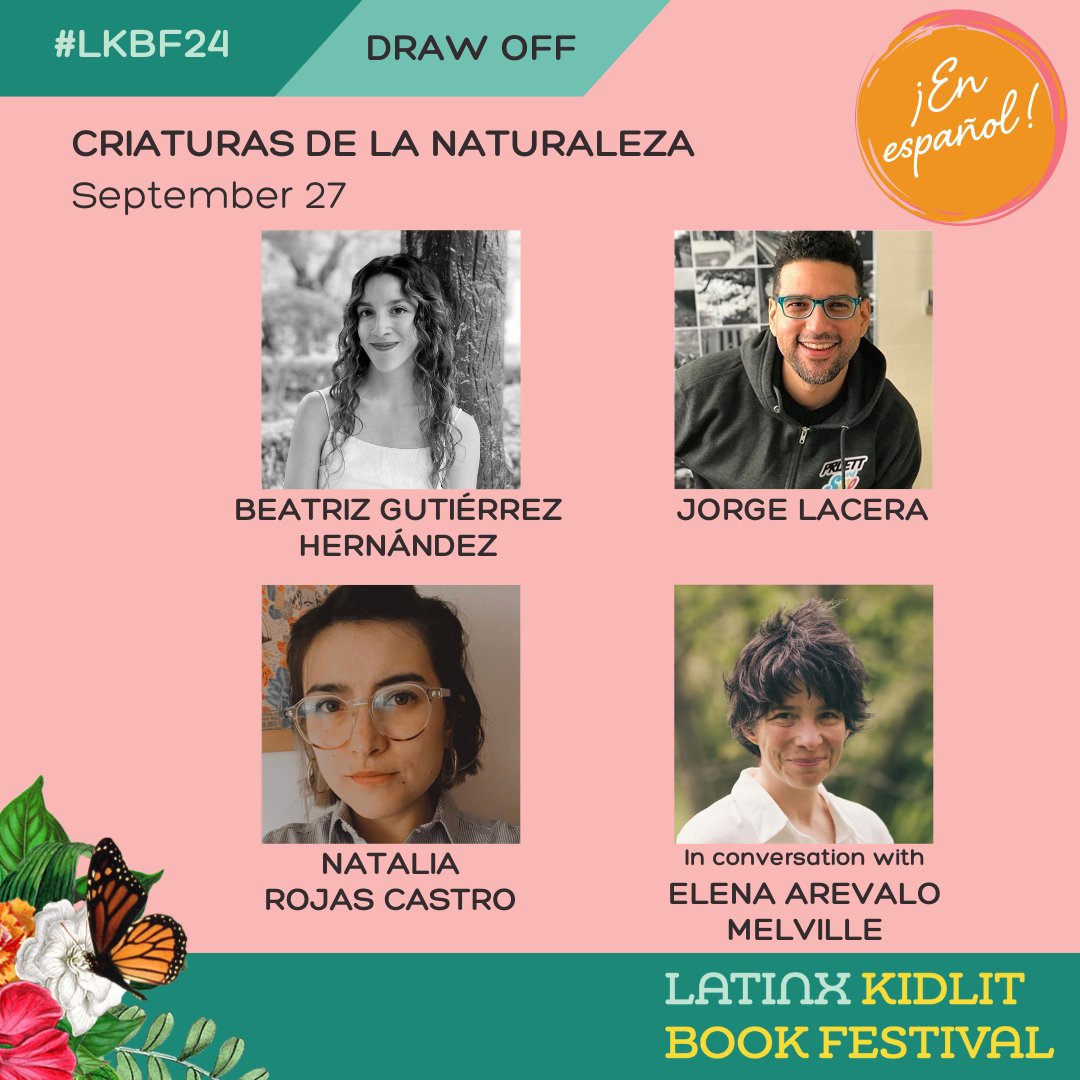 Evento En Español!
Estos ilustradores dibujaran criaturas de la naturaleza, EN VIVO!

Watch this illustrators draw creatures from nature, LIVE!
latinxkidlitbookfestival.com/2024-festival/…

#DRAWOFF #latinxart #latinxartist <a href="/jlacera/">Jorge Lacera THE WILD ONES/LOS BRAVOS are out now!</a> <a href="/sketch_booking/">Elena Arévalo Melville</a>