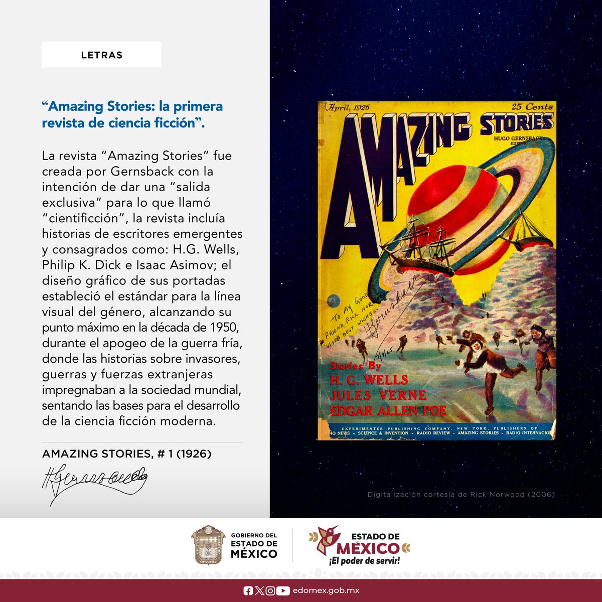 agem_mex's tweet photo. Nacido el 16 de agosto de 1884, #HugoGernsback nos enamoró del futuro en 1926 con el lanzamiento de @AmazingStories0 la primera #Revista de #CienciaFicción del mundo, presentando a los lectores historias sobre mundos futuristas, tecnología avanzada y vida extraterrestre. #AGEMÉX https://t.co/DvmBTD7FEP