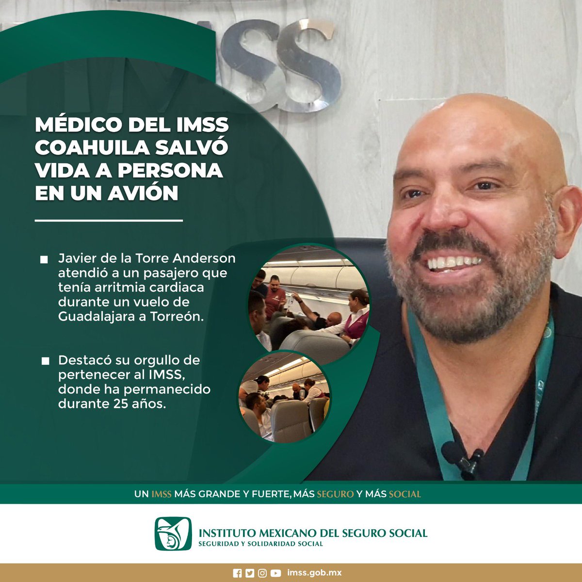 Tu_IMSS_CDMXSur's tweet image. Médico del #IMSS Coahuila salvó vida a persona en un avión. 👨🏻‍⚕️👩🏻‍⚕️⚕️🥼

#OrgulloIMSS

🔗tinyurl.com/5e4v8r5v