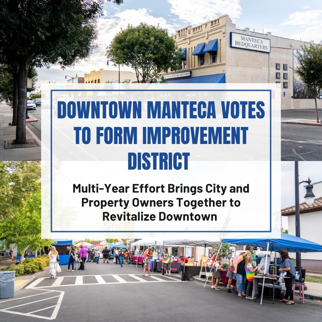 📷 Exciting News for Downtown Manteca! 📷
On June 5, 2024, Downtown Manteca property owners voted with overwhelming support to form the Downtown Manteca Community Benefit District, also known as a Property-Based Improvement District (PBID). This is a major milestone for our city,