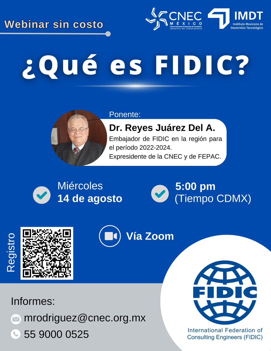 foaconsultores's tweet photo. ¡Los invitamos hoy a las 5 pm (hora México) al webinar sin costo de la CNEC:
“Qué es FIDIC"!

Registro: 
https://t.co/op091MdYOq https://t.co/UjyDdfNMaA