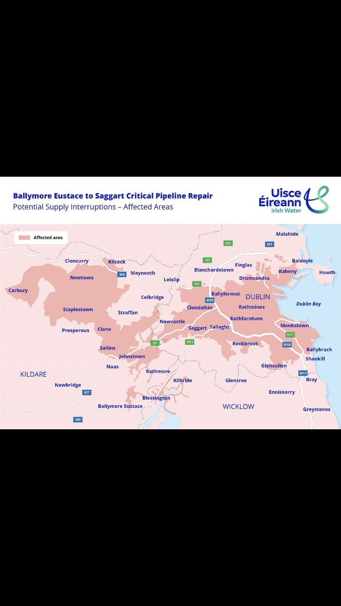 Uisce Éireann water outage effecting today, 13/14th August a very large area of South Dublin due to major works. Water could be a trickle or even off! See map below. 
<a href="/rathfarnham/">rathfarnham</a> #hermitageresidentsassociation   
#rathfarnhamwoodresidentsassociation
<a href="/KnocklyonNet/">Knocklyon Network</a>
