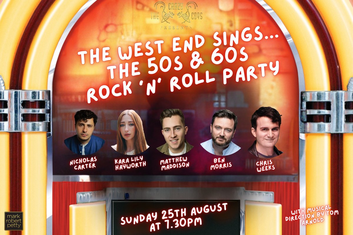 The Crazy Coqs Presents (@theccpresents) on Twitter photo Join us on Sunday 25th August at 7.30pm <a href="/CrazyCoqs/">Crazy Coqs</a> when <a href="/TheCCPresents/">The Crazy Coqs Presents</a> The West End Sings...The 50s & 60s Rock 'N' Roll Party Night! with <a href="/nickcarter_uk/">Nicholas Carter</a> @KaraLHayworth <a href="/mattmaddison_/">Matthew Maddison</a> @benmorrisactor & <a href="/chrislweeks/">Chris Weeks</a> Host: @markrobertpetty brasseriezedel.com/events/crazy-cโฆ Join us on Sunday 25th August at 7.30pm <a href="/CrazyCoqs/">Crazy Coqs</a> when <a href="/TheCCPresents/">The Crazy Coqs Presents</a> The West End Sings...The 50s & 60s Rock 'N' Roll Party Night! with <a href="/nickcarter_uk/">Nicholas Carter</a> @KaraLHayworth <a href="/mattmaddison_/">Matthew Maddison</a> @benmorrisactor & <a href="/chrislweeks/">Chris Weeks</a> Host: @markrobertpetty brasseriezedel.com/events/crazy-cโฆ