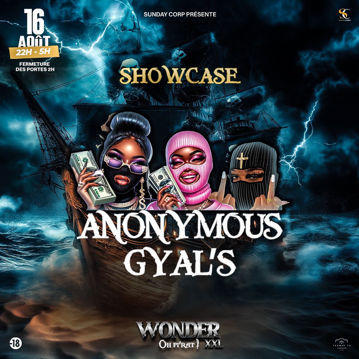 SundayCrp's tweet photo. Et bien évidemment à bord de notre navire, nous accueillons les ANONYMOUS GYAL’S pour un show endiablé ce vendredi 16 août.

Bizouk : https://t.co/oXTFGoZyec https://t.co/IFMAXxHuOQ