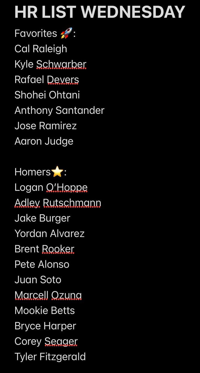 FlashPicks_'s tweet photo. HOMERUN LIST⚡️
🚀: Favorites
Sorry i’m a little late!
#FlashList⚡️ #GamblingCommunity #GamblingX #twittergambling #MLBBets https://t.co/t9taRXh8T4