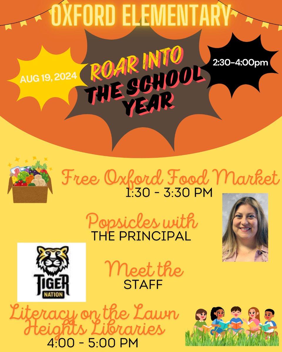 CHUH City Schools (@chuhschools) on Twitter photo <a href="/CHUHOxford/">Oxford Elementary</a> families are invited to "Roar Into the School Year" on August 19. Stop by the monthly School Market with the Greater Cleveland Food Bank from 1:30-3:30, meet Principal White and staff from 2:30 to 4, and enjoy Literacy on the Lawn with the Heights Libraries until 5! <a href="/CHUHOxford/">Oxford Elementary</a> families are invited to "Roar Into the School Year" on August 19. Stop by the monthly School Market with the Greater Cleveland Food Bank from 1:30-3:30, meet Principal White and staff from 2:30 to 4, and enjoy Literacy on the Lawn with the Heights Libraries until 5!