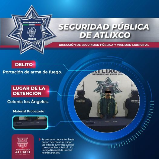 HechosdeAtlixco's tweet photo. Elementos de la Secretaría de Seguridad Pública de Atlixco detuvieron a un masculino por portación de arma de fuego sin licencia en la colonia Los Ángeles.
El detenido será puesto a disposición ante la Fiscalía General del Estado.
#AtlixcoSeguro #SeguridadQueTransforma https://t.co/XLDJ4w7elz