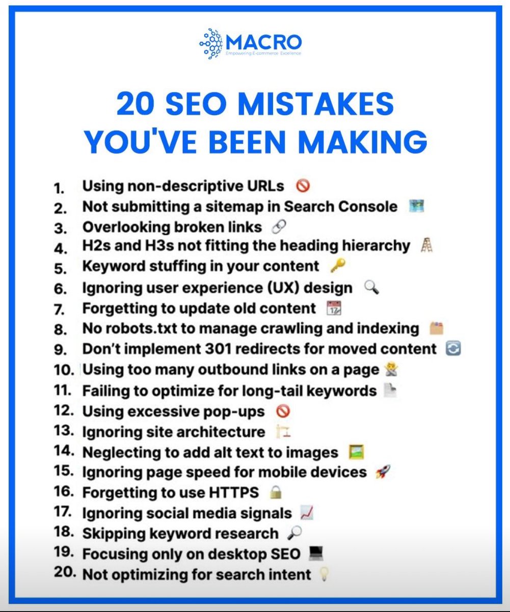 SEO Mistakes You've Been Making

SEO practices change over time and if you are still following abandoned  practices, then you should stop right there.

Major errors are not related to Google but due to your lack of attention towards active SEO trends.

#ecommerce #SEO
