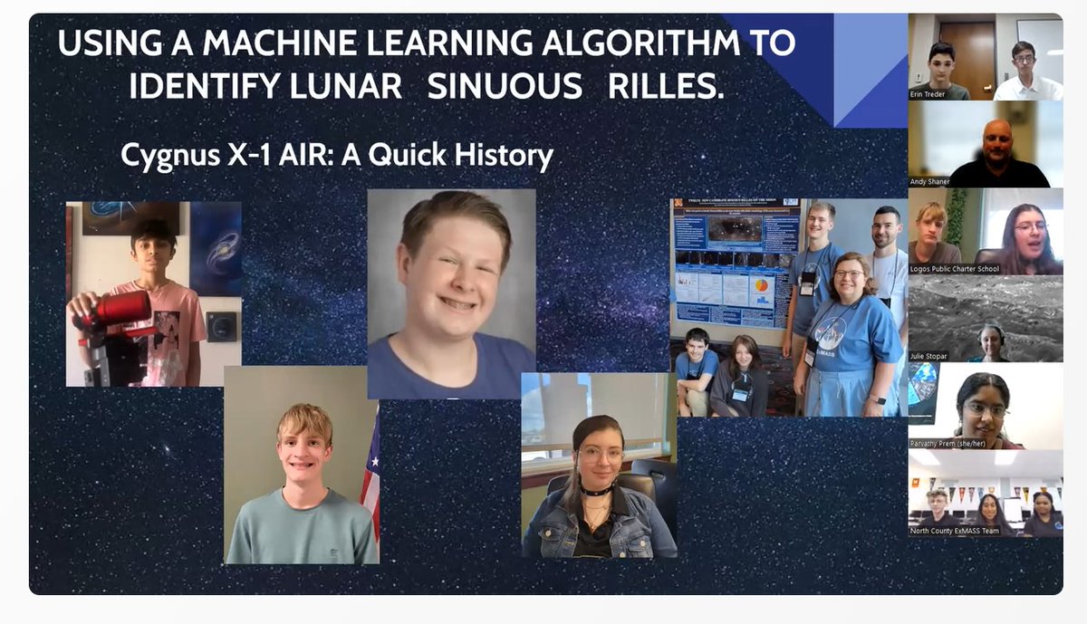LogosPCS's tweet photo. Logos Exploration of the Moon &amp; Asteroids by Secondary Students (EXMASS) Club participated virtually in the NASA Exploration Science Forum. They presented their poster, "Using a Machine Learning Algorithm to Identify Sinuous Riles on the Moon." THEY WON HONORABLE MENTION! #NASA https://t.co/Rphk9SlWR1
