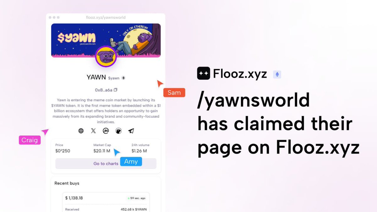 yawnsworld's tweet photo. YAWN has officially claimed its custom Yawn page on
@flooz_xyz!
From FIAT to $YAWN in a few clicks 💳
https://t.co/9vNCb2iIQl
Let's yawn and repeat together👇
#NotJustAnotherMemeToken https://t.co/Bl0RxImLED