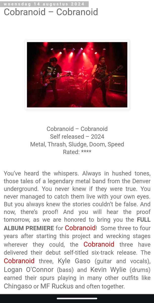 goodboypr666's tweet photo. First review's in for Cobranoid's self-titled, and don't miss tomorrow's EXCLUSIVE PREMIERE of the debut album over at @StonerHiVe!
https://t.co/xMLt16JDVu
#speeddoom #heavymetal #speedmetal #thrashmetal #doommetal #denvermusicscene #goodboypr #heavyunderground #doomcharts https://t.co/rVBj4s163x