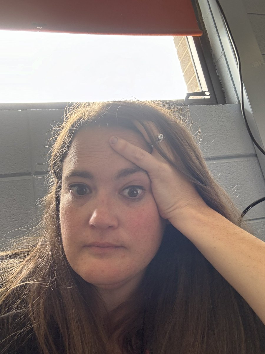 laurakinder24's tweet photo. Forgot to take a cute first day of school picture, so here’s my “I spent all day with freshmen” end of day picture. Year 13, back in the classroom. Here we go! #teachertired https://t.co/Ok8lWxOczs