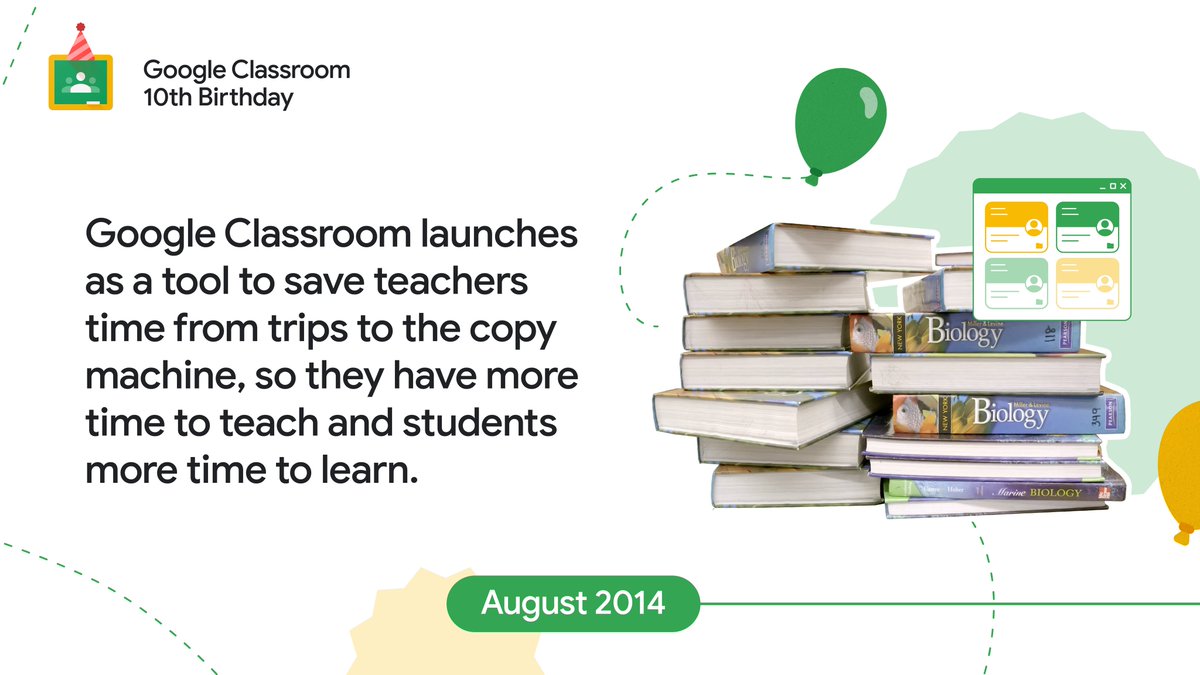 Hace 10 años, nació #GoogleClassroom para ayudar a que los profesores tuvieran más tiempo para enseñar y los estudiantes más tiempo para aprender. Echa un vistazo al anuncio inicial de Classroom para ver hasta dónde hemos llegado! goo.gle/3WbkM1L #10añosdeclassroom 🥳
