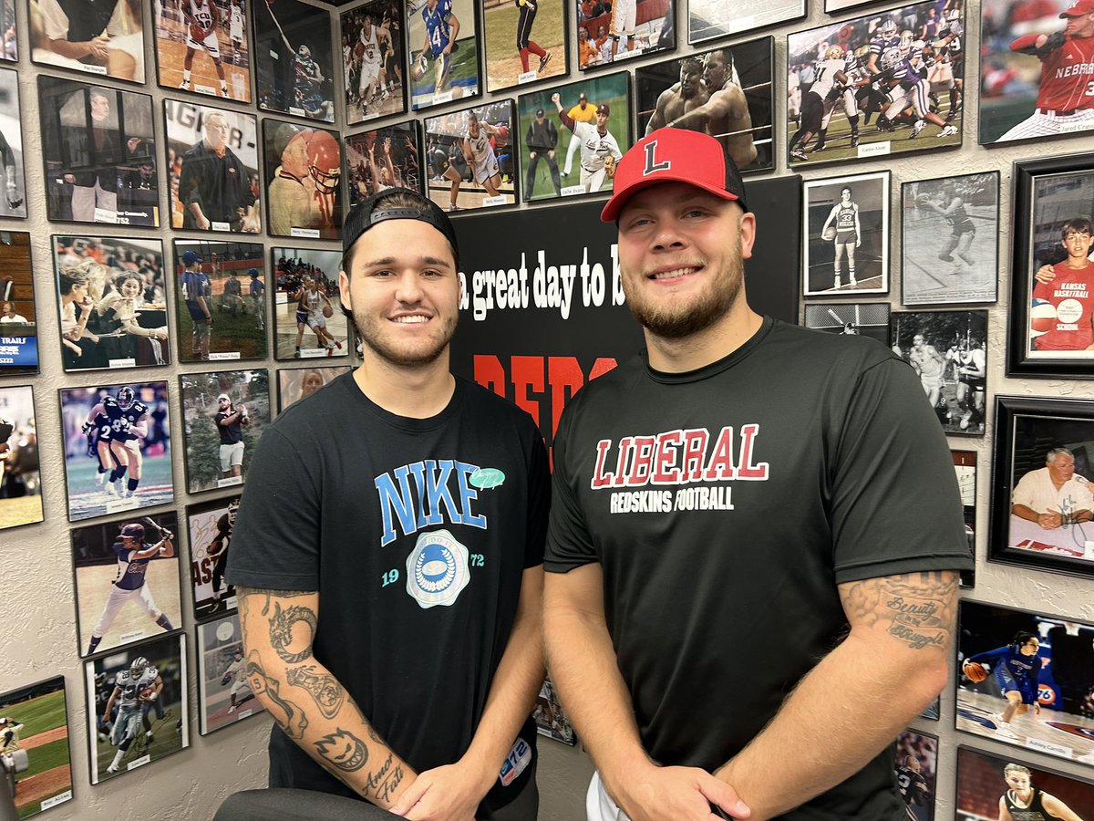 Redskin football offensive coordinator Lawson Luetters and defensive coordinator Wyatt Seidl during Sportsguys this morning.  kscbnews.net/announcements/…