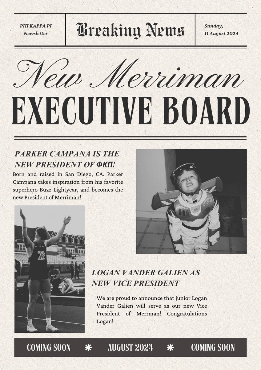 MerrimanPKP's tweet photo. Breaking News! Introducing our new Merriman executive board!💙🤍

-Parker Campana as our President!

-Logan Vander Galen as Vice President!

-Cincere Sanders as Pledge Coordinator!

-Cole Hitner as Treasurer!

-Alex Mosqueda as Academic Advisor!

-Gavin Engh as Secretary! https://t.co/Xv2GV0OIl5