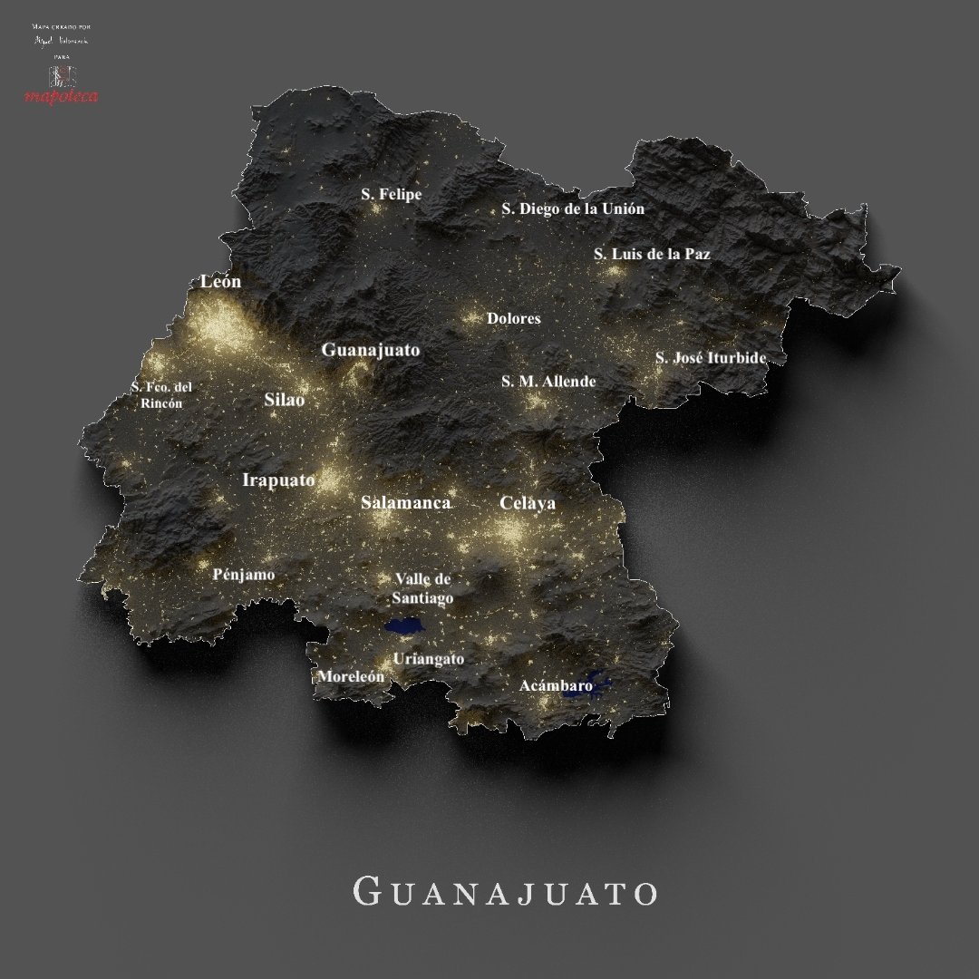 mapoteca_mx's tweet photo. Estas son varias de las principales ciudades guanajuatenses.... 

Este tipo de mapas de #poprelief nos permite irnos mucho más a detalle.

#Guanajuato #GTO

Veamos por zonas ⬇️ https://t.co/UDq7gfK3OS