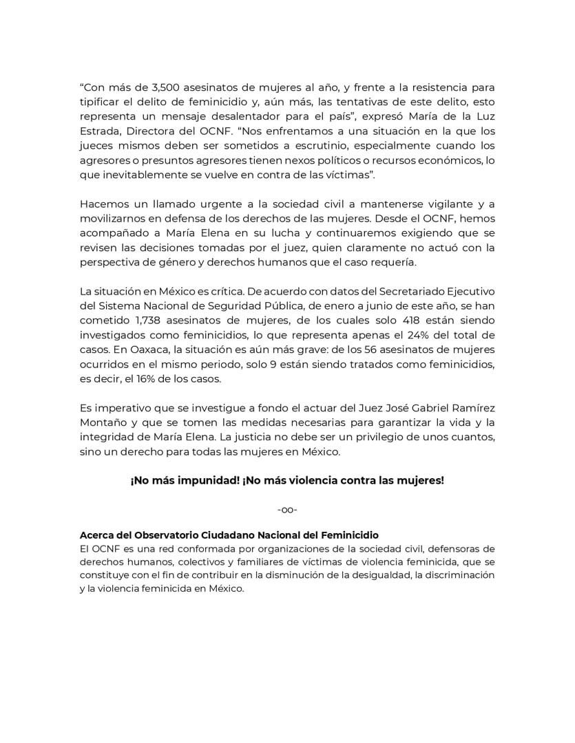 🟣📢 Comunicado de prensa: #OCNF condena la liberación del agresor de <a href="/_ElenaRios/">• 𝐄𝐥𝐞𝐧𝐚 𝐑í𝐨𝐬 🎷</a> . Un golpe a la justicia y a la seguridad de las mujeres en México. 
#NosVanAVerJuntas #NoMasImpunidad #NoMasFeminicidios
