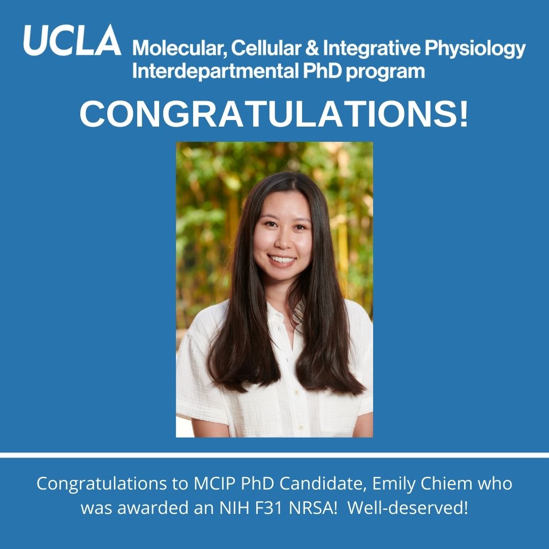 uclamcip's tweet image. Congratulations to MCIP PhD Candidate, Emily Chiem who was awarded an NIH F31 NRSA! Well-deserved! #uclamcip