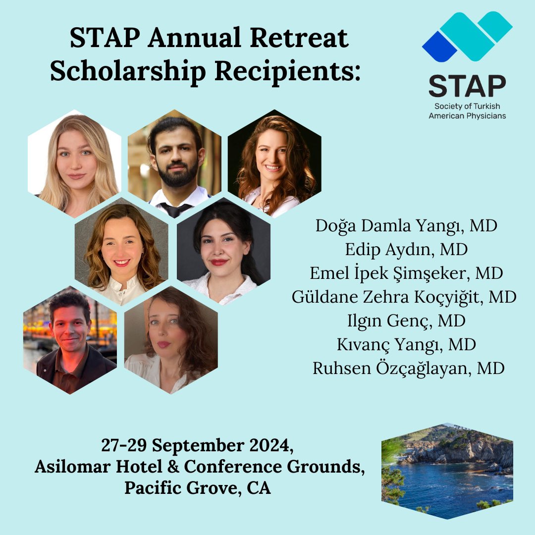 Meet our incredible annual retreat scholarship recipients—promising Turkish physicians from across the USA! Join us for a special retreat at the beautiful Asilomar Hotel &amp; Conference Grounds in Pacific Grove, CA, from September 27-29, 2024.
#stap #turkishamericanphysicians