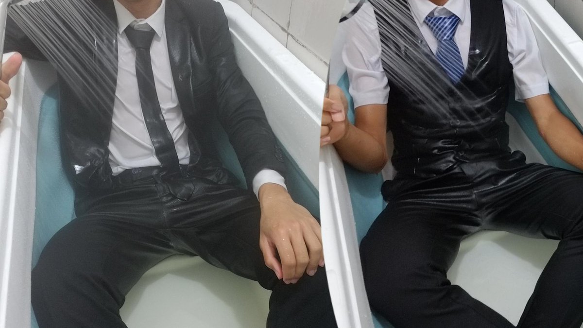 urinsuit's tweet photo. showering the suit just peed, and the water in the tub turns yellow https://t.co/sC0DLi5Q0s